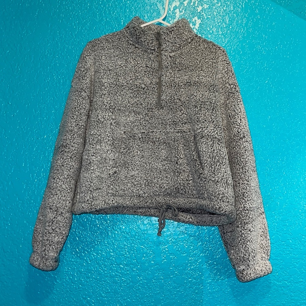 grey furry half zip sweater